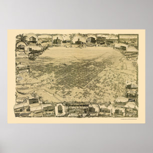 Póster Stockton, mapa panorámico de CA - 1895