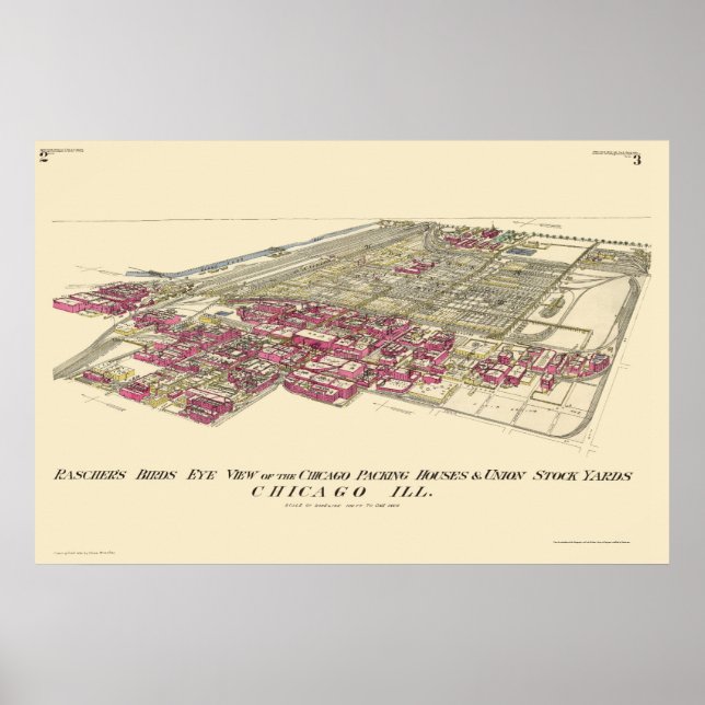 Póster Stockyards Chicago, IL Panoramic Map Map - 1890 (Frente)