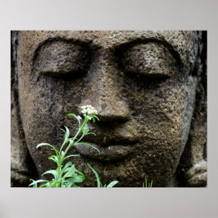 Póster Stone garden statue with flower