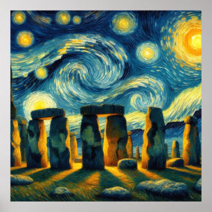 Póster Stonehenge Noche estrellada