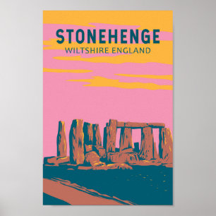 Póster Stonehenge Travel Art Retro Ilustracion