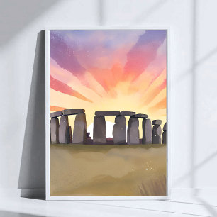 Póster Stonehenge   Wiltshire Inglaterra Acuarela Históri