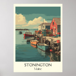 Póster Stonington Maine Vintage Fishing Village Art