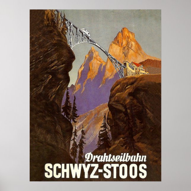 Póster Stoos, ferrocarril, tren sobre puente, Suiza (Frente)