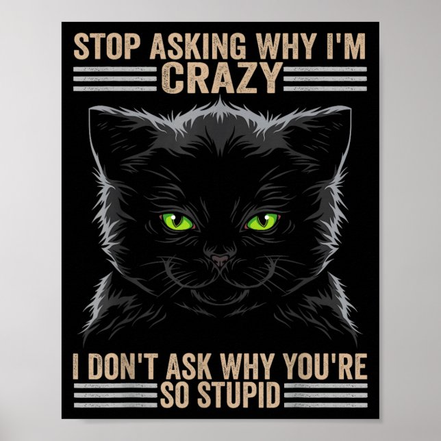 Póster Stop Asking Why Im Crazy Cat  (Frente)