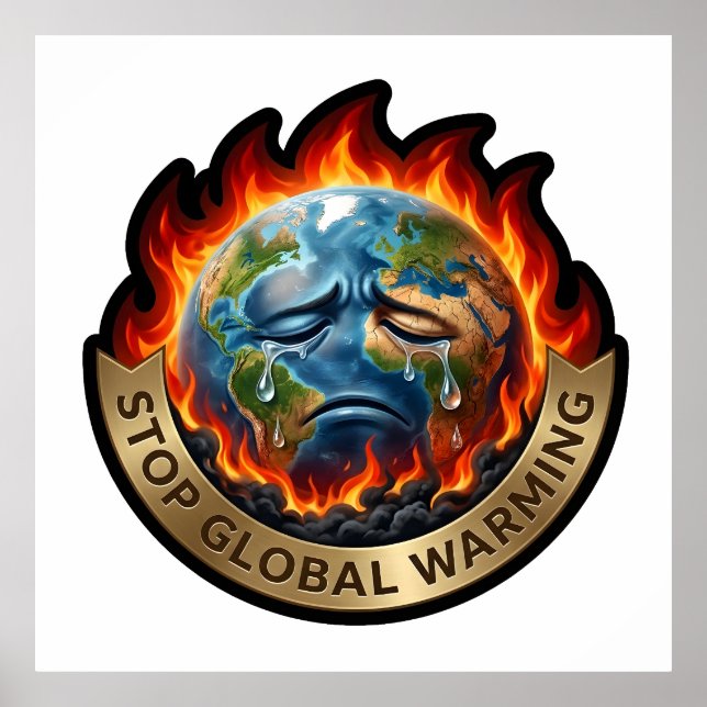 Póster Stop Global Warming Crying Earth Flame Environment (Frente)