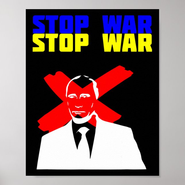 Póster Stop War Anti Putin Face Ukrainian Flag  (Frente)