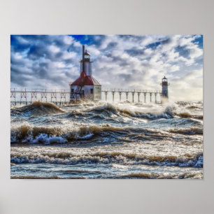 Póster Storm At St Joseph Lighthouse Poster