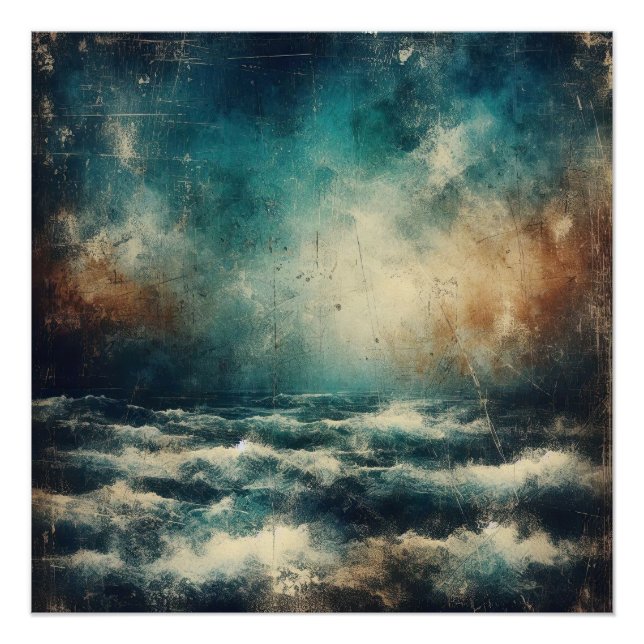 Póster Stormy Blue Ocean Old Photograph (Anverso)