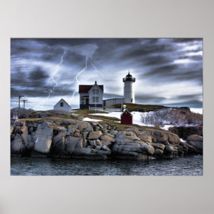 Póster Stormy Cape Neddick faro "Nubble" York, ME