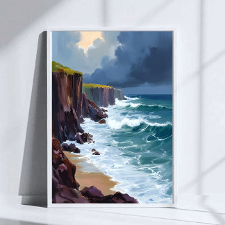 Póster Stormy Shore | Pintado de olas de olas del océano