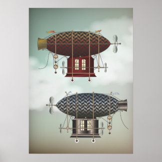 Póster Stormy Skies Airship Noir y Rouge Steampunk Travel