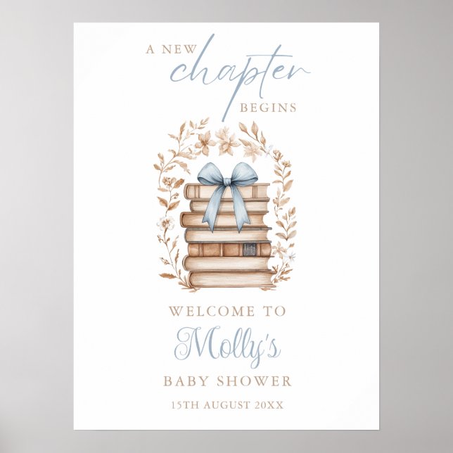 Póster Storybook Blue Bow Baby Shower Welcome Sign (Frente)