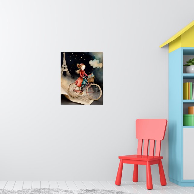 Póster Storybook Watercolor Paris Bicicleta (Guardería 1)