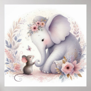 Póster Storybook Woodland Babia Elefante Y Ratón