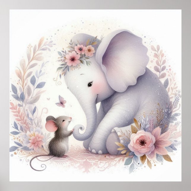 Póster Storybook Woodland Babia Elefante Y Ratón (Frente)