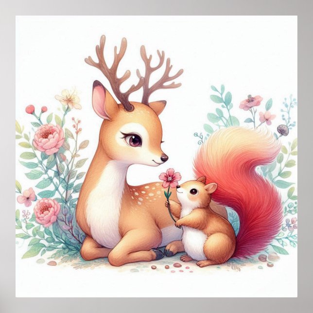 Póster Storybook Woodland Babies Deer Y Chipmunk (Frente)