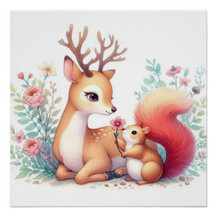 Póster Storybook Woodland Babies Deer Y Chipmunk