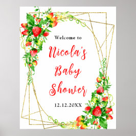 Póster Strawberries and Daisies Baby Shower Welcome