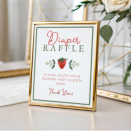 Póster Strawberry Baby Shower Diaper Raffle Sign