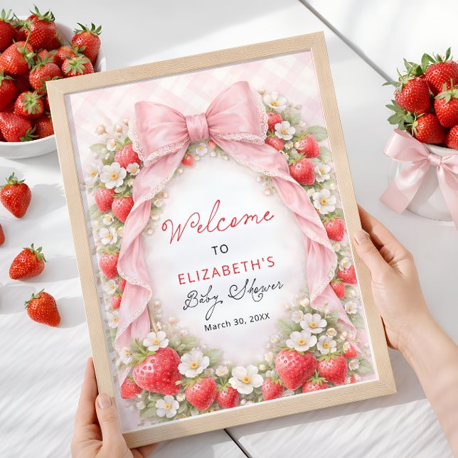 Póster Strawberry Bow Coquette Baby Shower Welcome  (Subido por el creador)