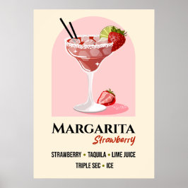 Póster Strawberry Margarita with Salt Rim Recipe Art