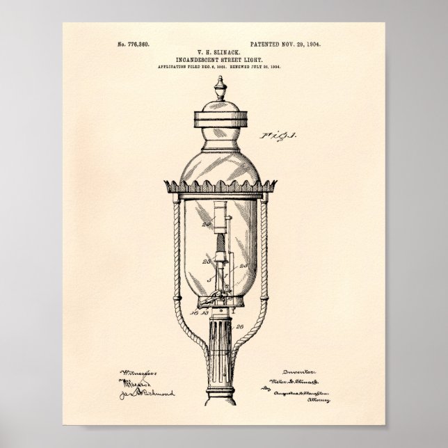 Póster Street Light 1904 Patent Art Old Peper (Frente)
