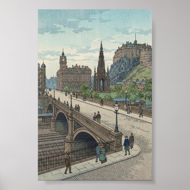 Póster Street of Edinburgh Old Town Japanese Woodblock Pr (Frente)