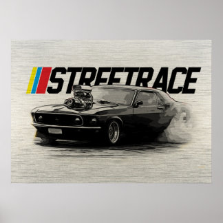 Póster Street Race Musc Car Supercharger Turbo Burnout