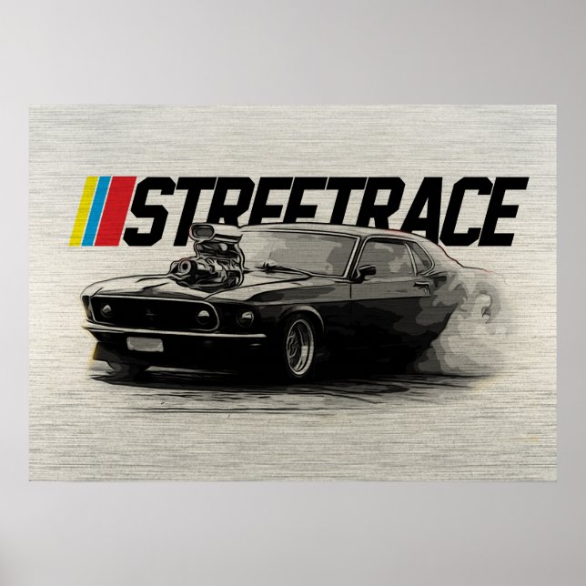 Póster Street Race Musc Car Supercharger Turbo Burnout (Frente)