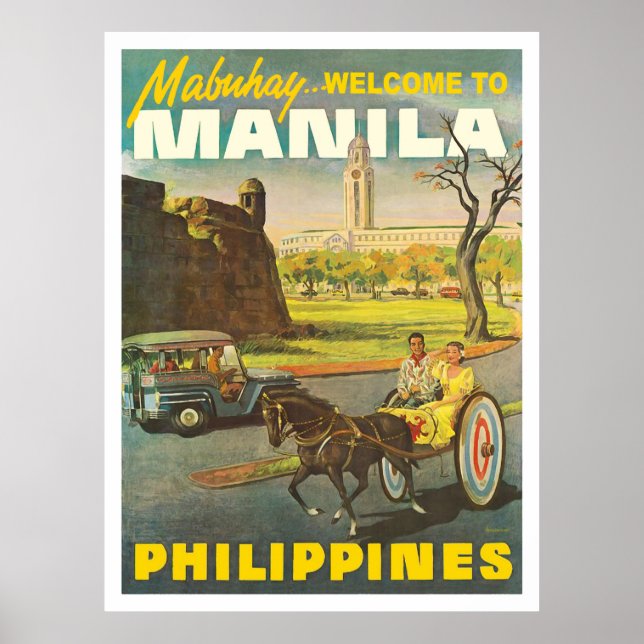 Póster Streets of Manila, Philippines, vintage travel (Frente)