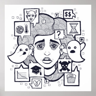 Póster "Stresshead" angustiosa Poster de dibujo de mujer 