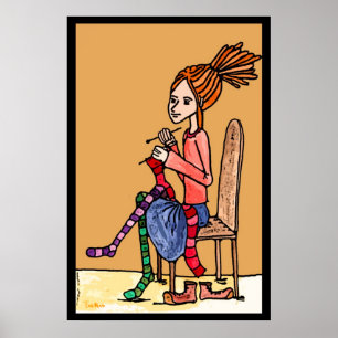 Póster strickendes dreadlocksmädchen