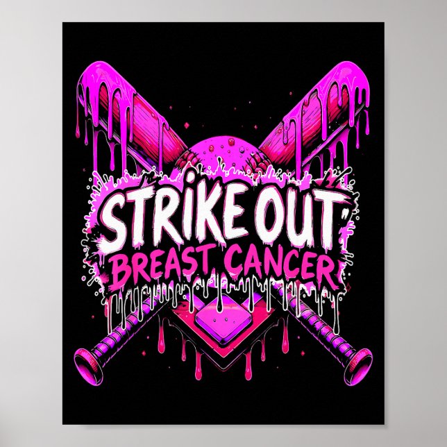 Póster Strike Out Breast Cancer Baseball Softball Drip Ho (Frente)