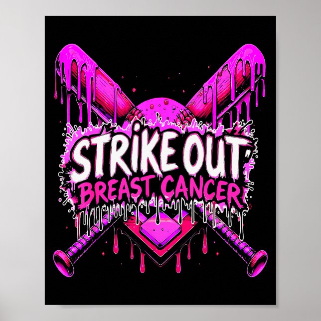 Póster Strike Out Breast Cancer Baseball Softball Drip Ho (Frente)