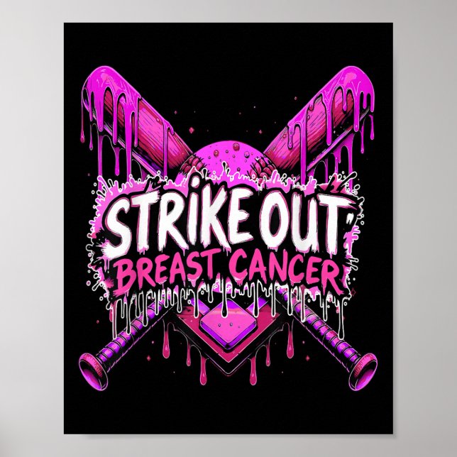 Póster Strike Out Breast Cancer Baseball Softball Drip Ho (Frente)