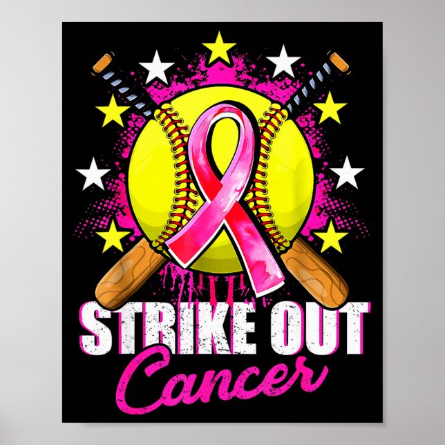 Póster Strike Out Breast Cancer Warrior Softball Nk Ribbo (Frente)