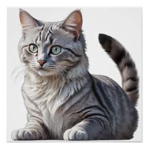 Póster Striking Gray Tabby Cat with Green Eyes