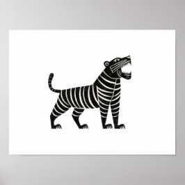 Póster Striped Tiger Illustration – Minimalist Folk Anima