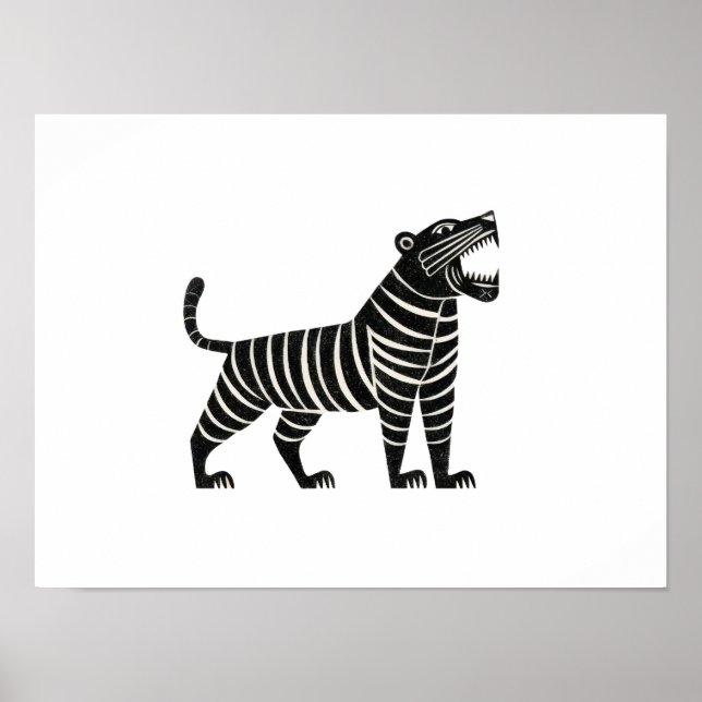 Póster Striped Tiger Illustration – Minimalist Folk Anima (Frente)