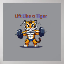 Póster **Strong Tiger – Cute Tiger Lifting Weights Illust