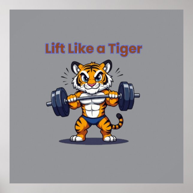 Póster **Strong Tiger – Cute Tiger Lifting Weights Illust (Frente)