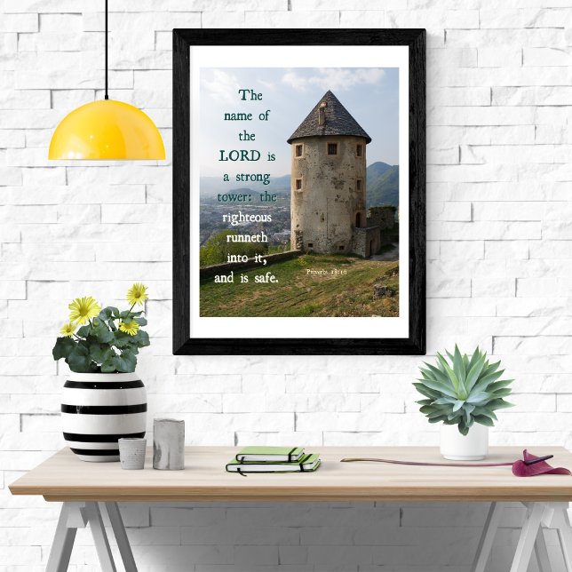 Póster Strong Tower Proverbs 18 KJV Biblia Verse Wall Art (Subido por el creador)