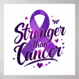 Póster Stronger Than Cancer Inspirational Poster – Purple