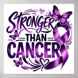 Póster Stronger Than Cancer Inspirational Poster – Purple