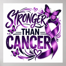 Póster Stronger Than Cancer Inspirational Poster – Purple