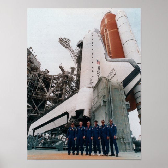 Póster STS-77 Los miembros de la tripulación posan con el (Frente)