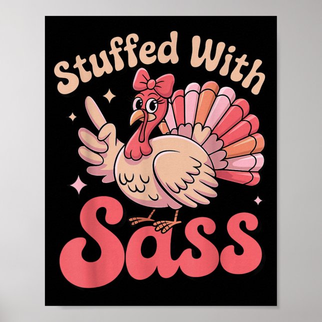 Póster Stuffed With S Turkey Cute Nk Coquette Thanksgivin (Frente)