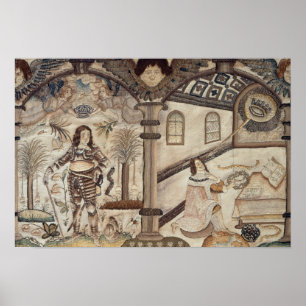 Póster Stumpwork que representa Charles I y a Charles II
