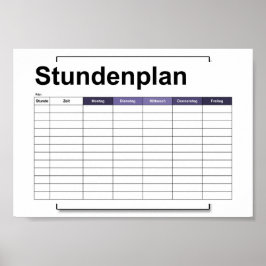 Póster stundenplan, horarios, horarios, poster, deutsch p